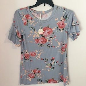 Blue floral maternity shirt
